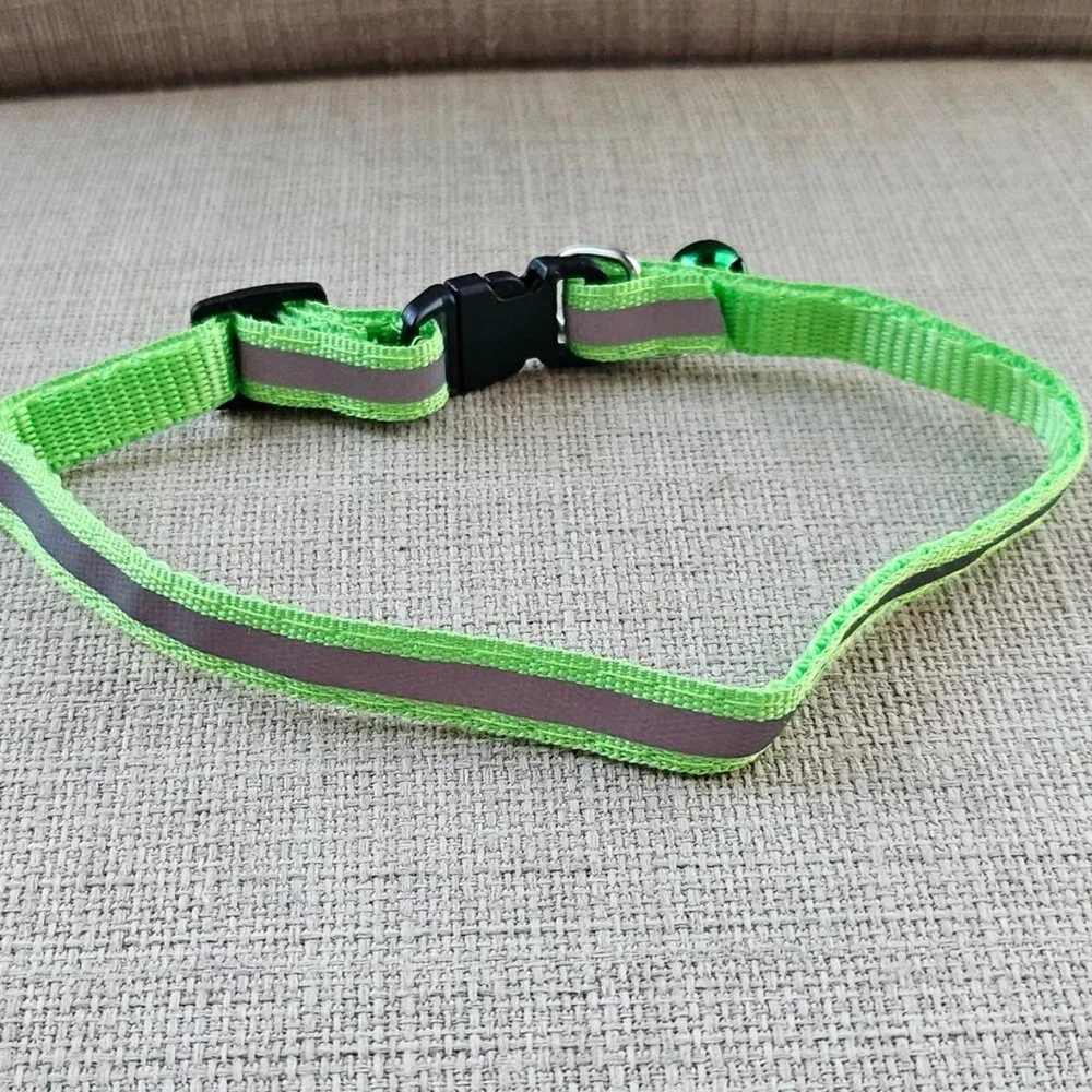 Cat Collar Reflective Light Green Color Cat Neck Collar W Bell Adjustable Small